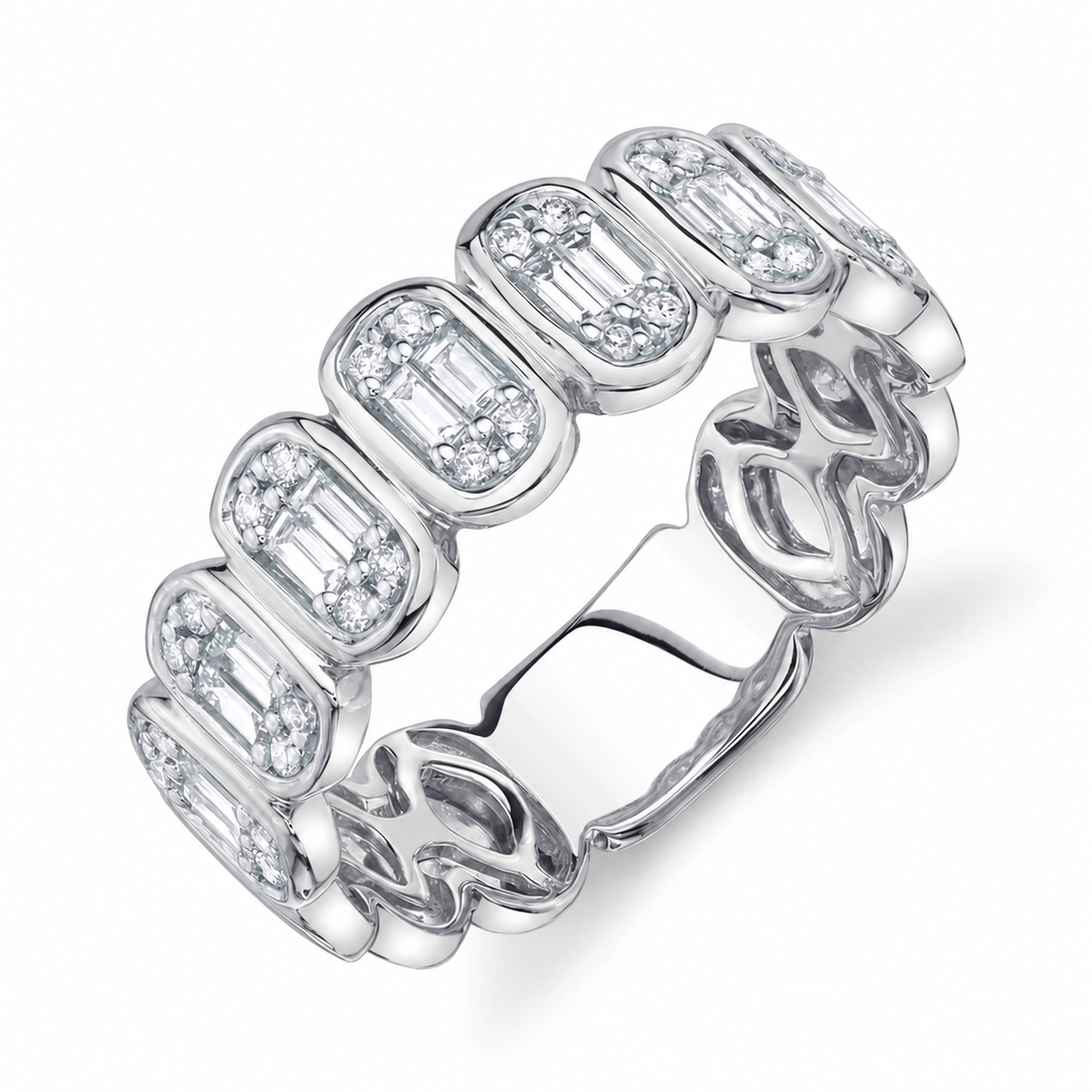 14K White Gold Vertical Baguette Diamond Cluster Band