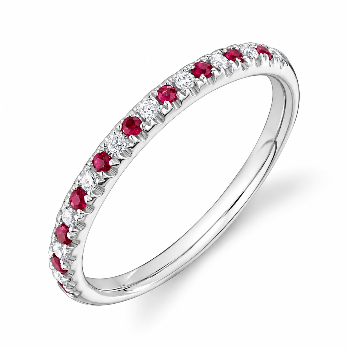 14K White Gold Ruby & Diamond Band