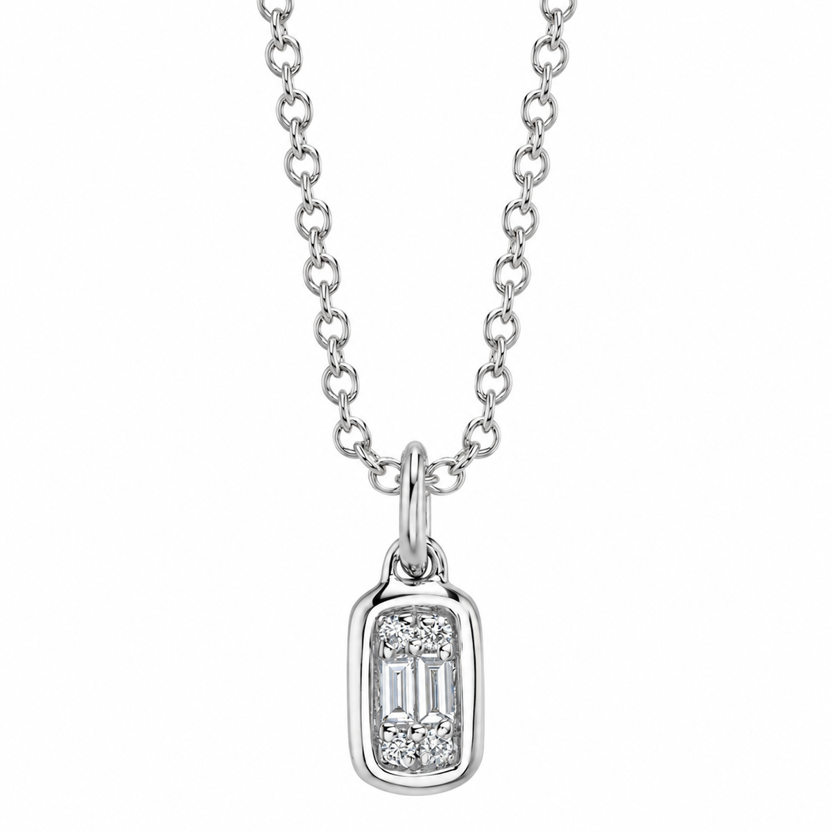 14K White Gold Baguette Diamond Cluster Necklace