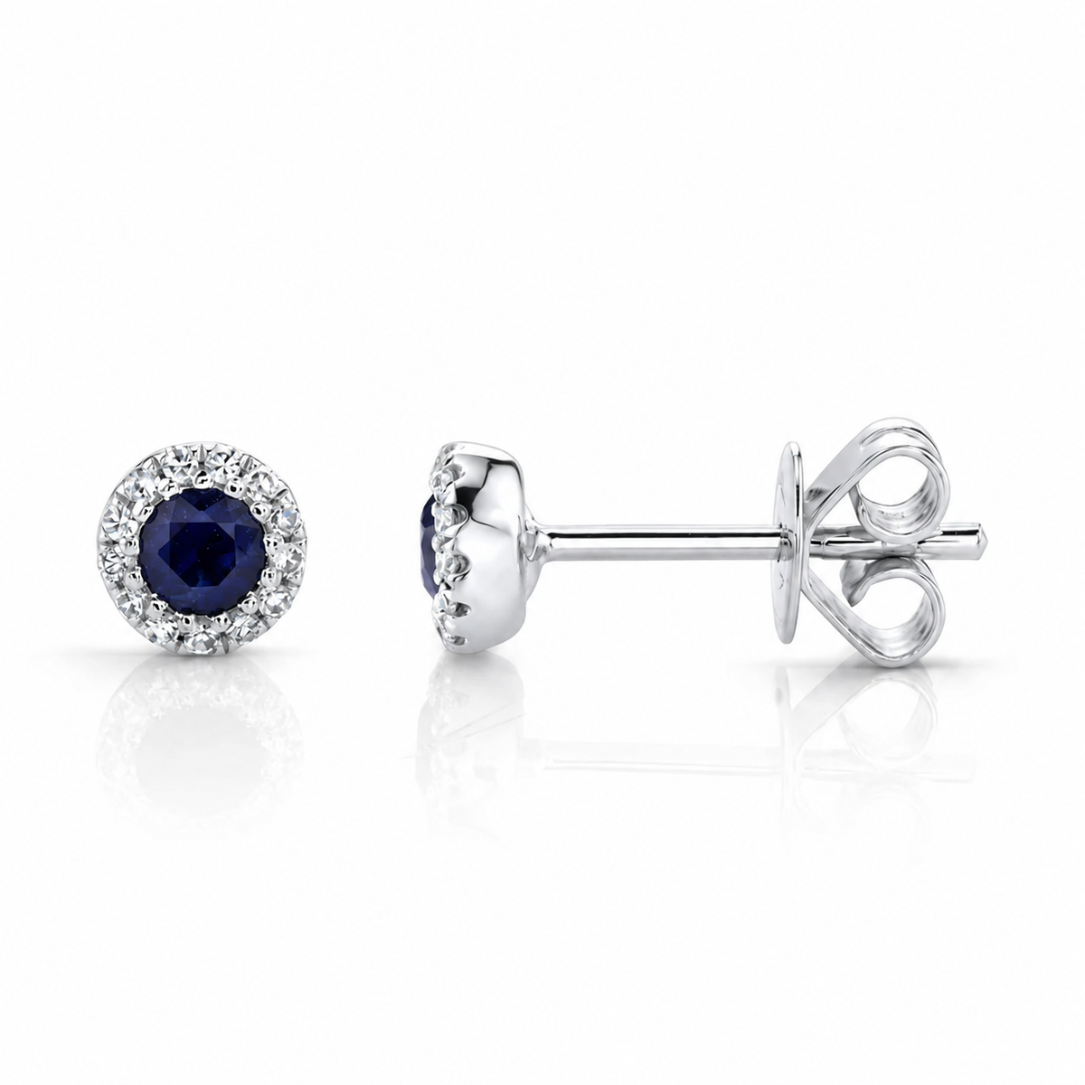 14K White Gold Sapphire Halo Stud Earrings