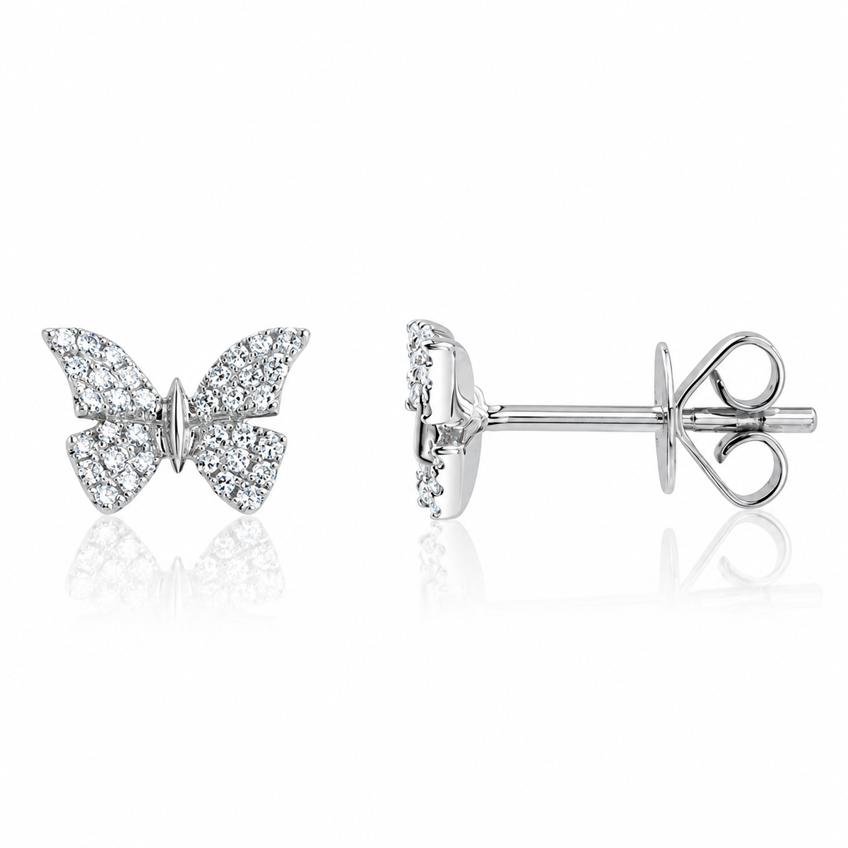 14K White Gold Diamond Butterfly Stud Earrings
