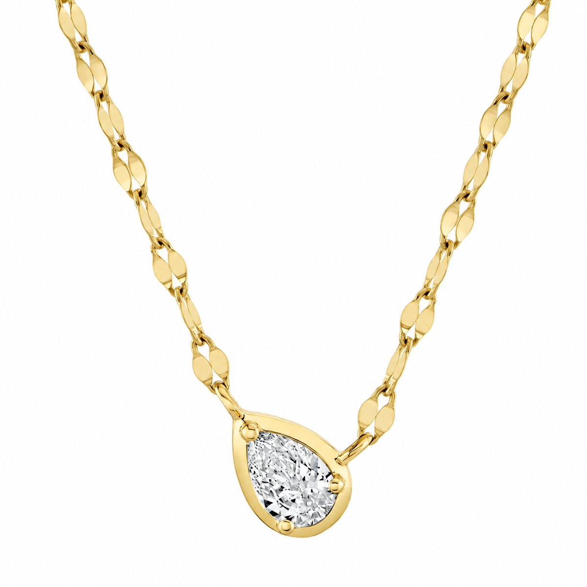 14K Yellow Gold Pear Diamond Sparkle Chain Necklace