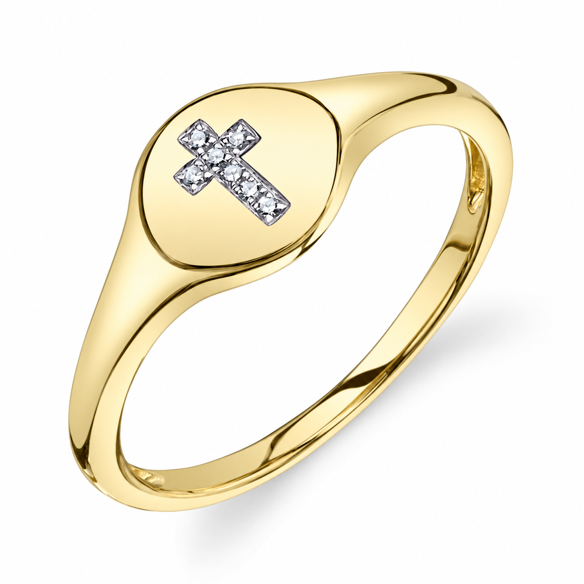14K Yellow Gold Diamond Cross Signet Ring