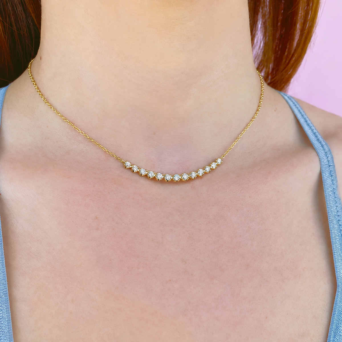 14K Gold Diamond Crown-Set Chain Necklace Worn on Neck