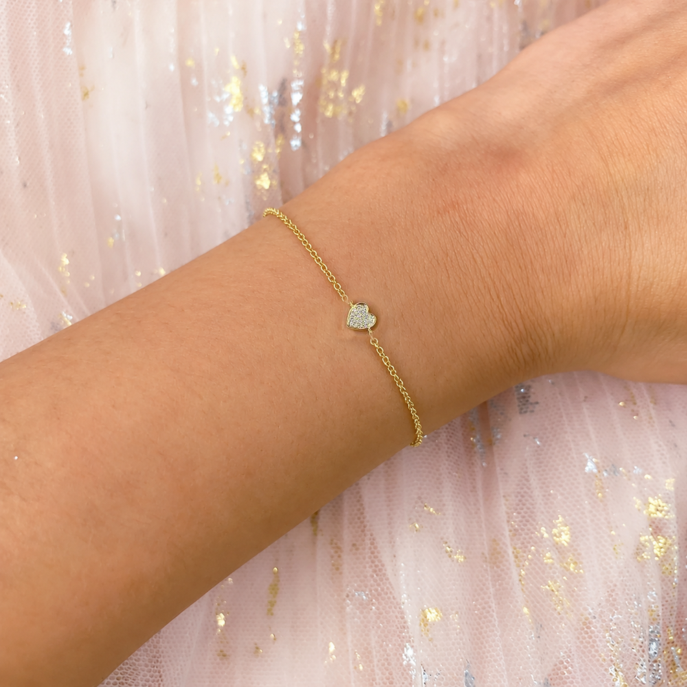 14K Gold Diamond Heart Bracelet Worn on Wrist