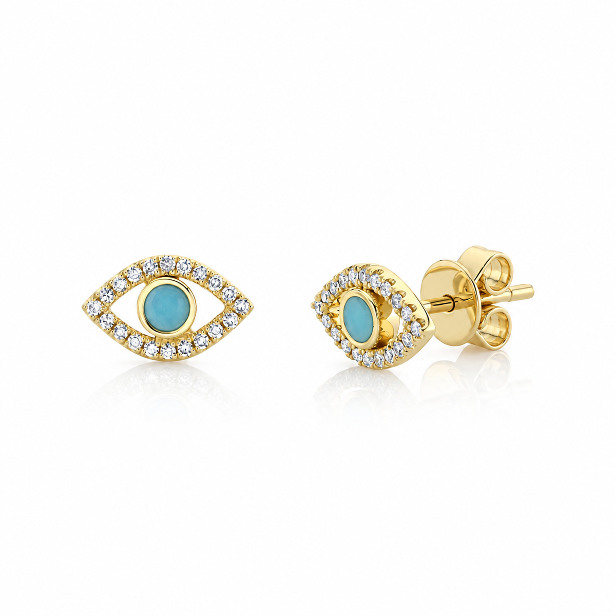 14K Yellow Gold Turquoise Eye Stud Earrings