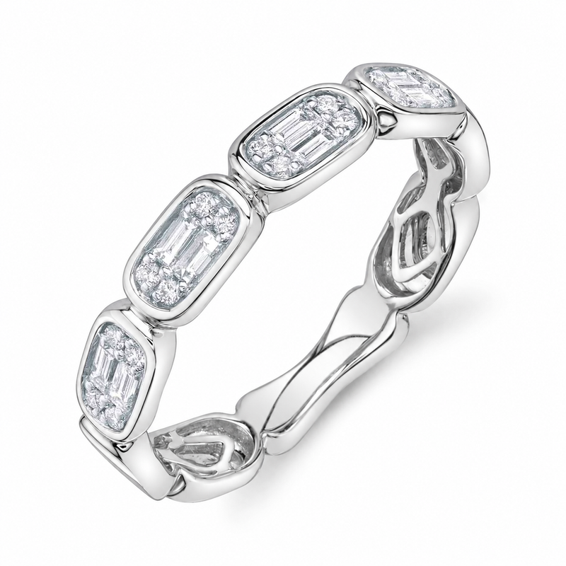 14K White Gold Baguette Diamond Cluster Band