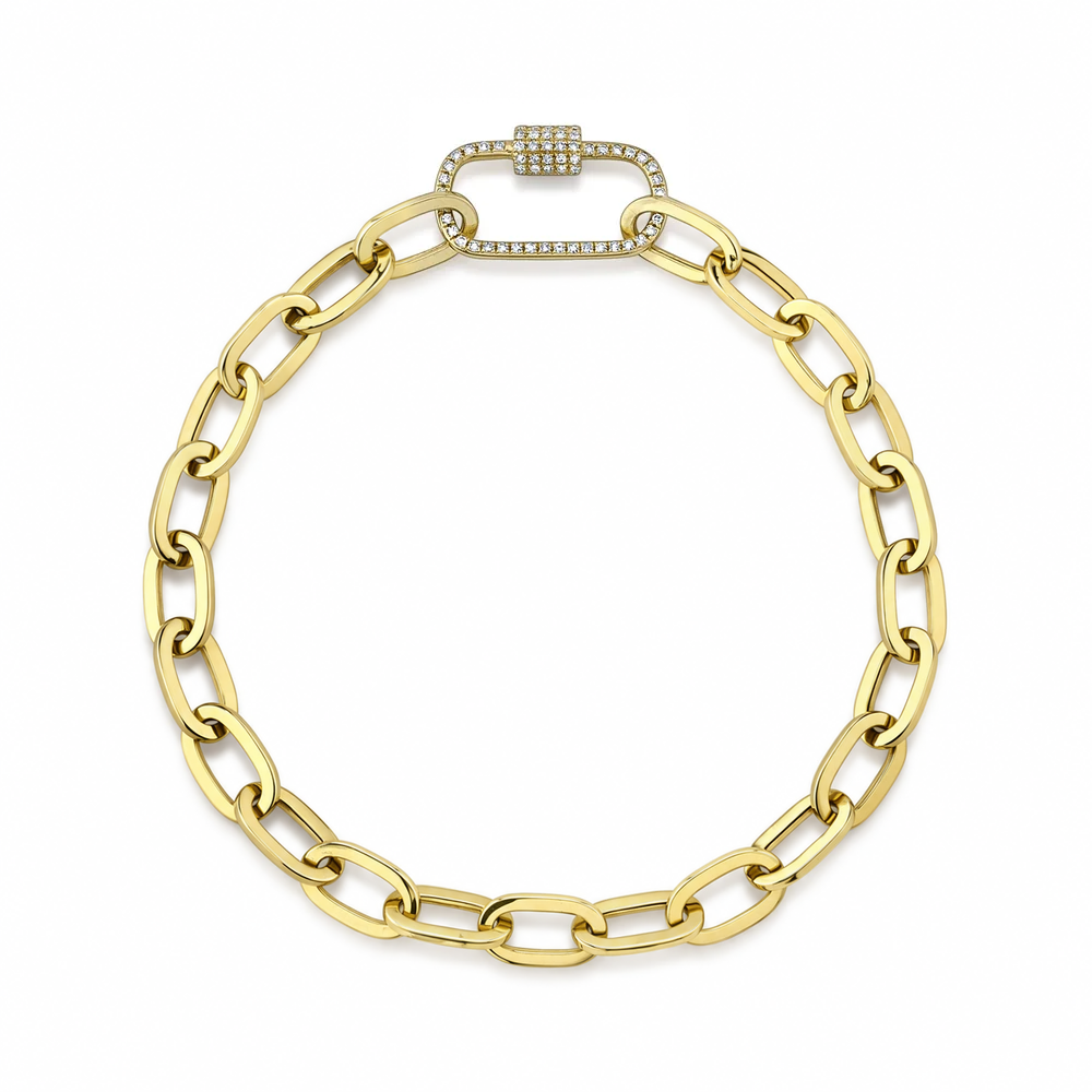 14K Yellow Gold Diamond Carabiner Paperclip Bracelet