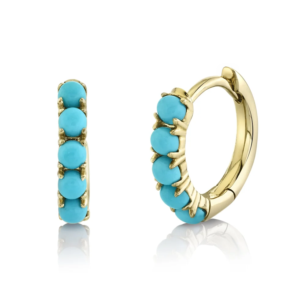 14K Yellow Gold Turquoise Huggie Earring