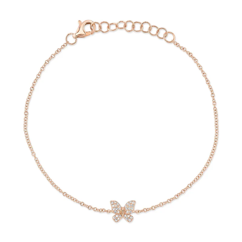 14K Rose Gold Diamond Butterfly Bracelet