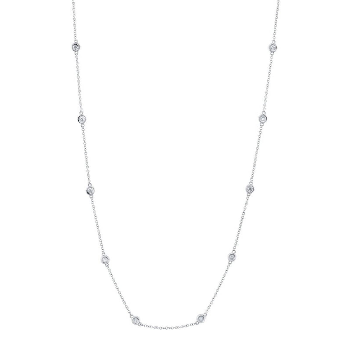 14K White Gold Diamond Bezel Station Necklace
