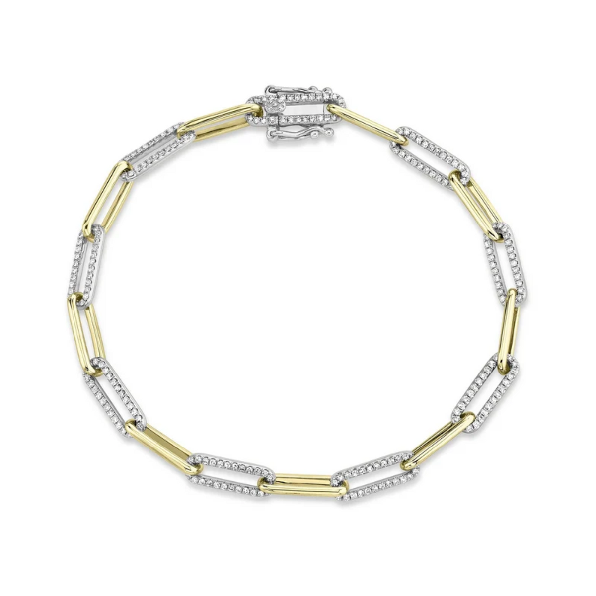 14K Two-Tone Gold Diamond Paperclip Bracelet