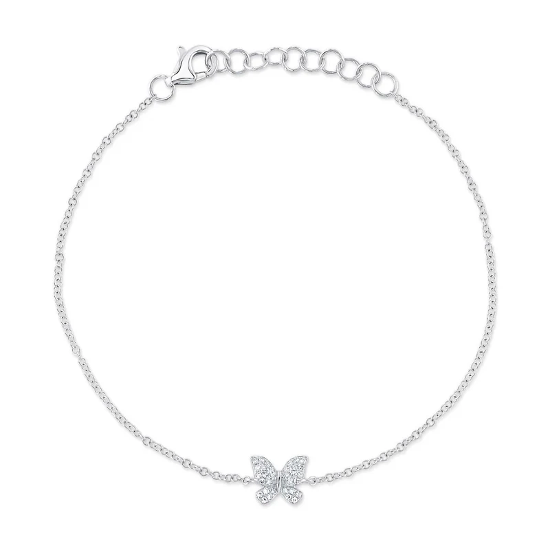 14K White Gold Diamond Butterfly Bracelet