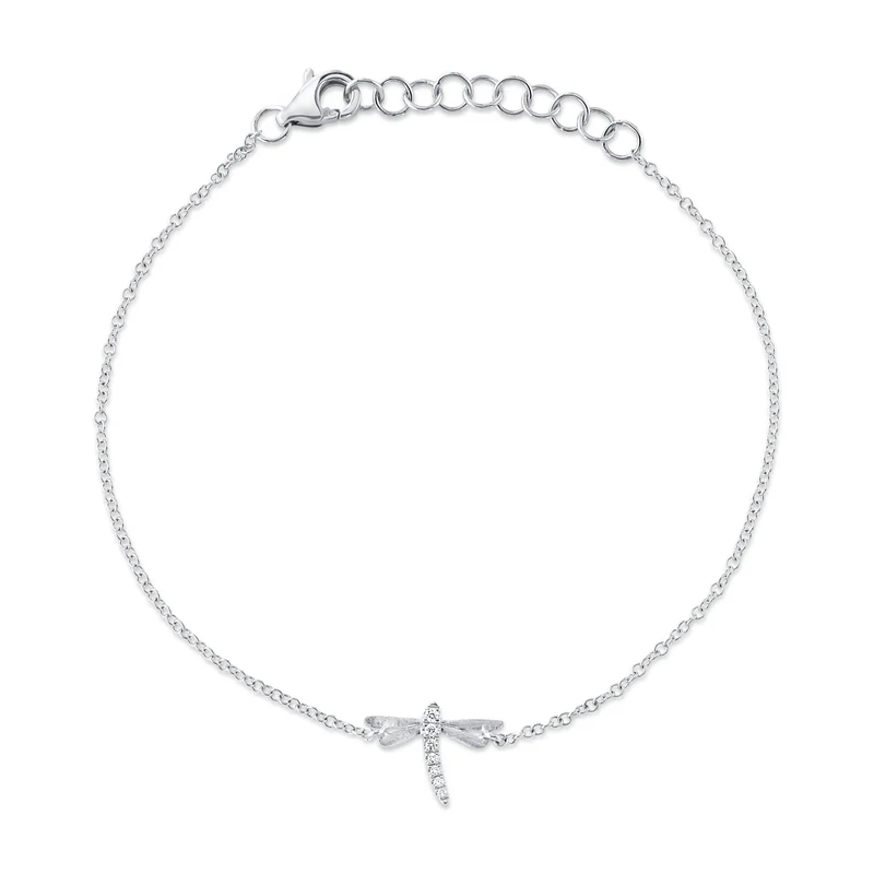 14K White Gold Matte Diamond Dragonfly Bracelet