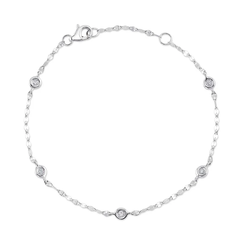 14K White Gold Diamond Bezel Sparkle Chain Bracelet