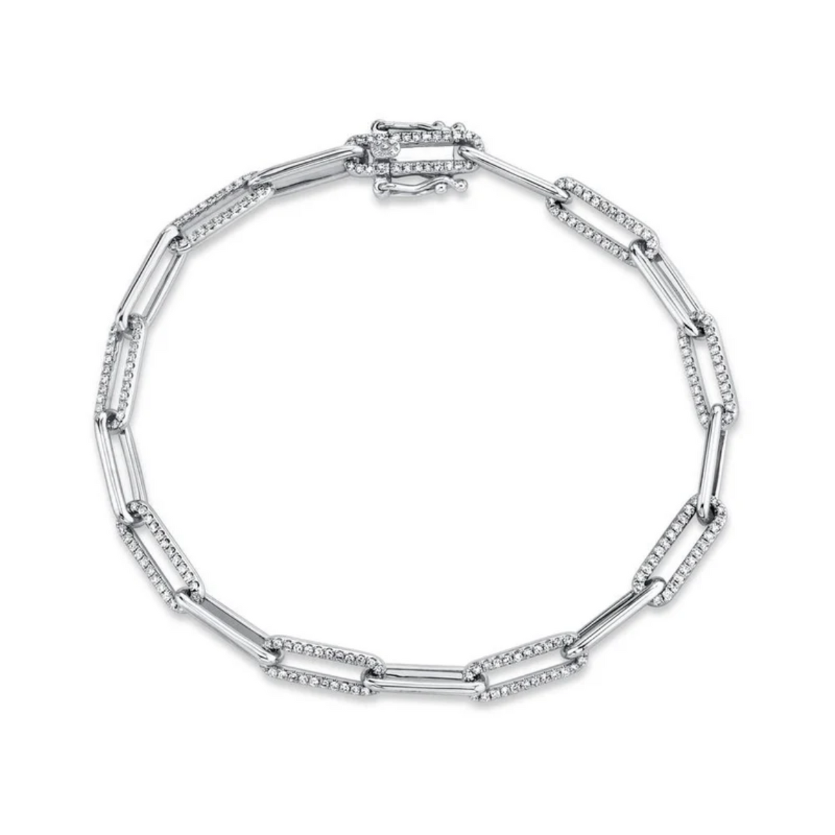 14K White Gold Diamond Paperclip Bracelet