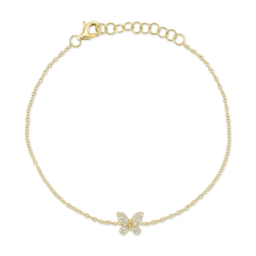 14K Yellow Gold Diamond Butterfly Bracelet
