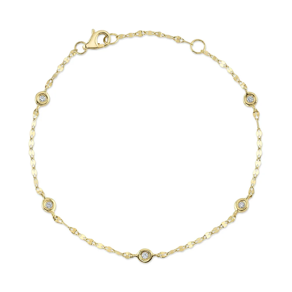 14K Yellow Gold Diamond Bezel Sparkle Chain Bracelet
